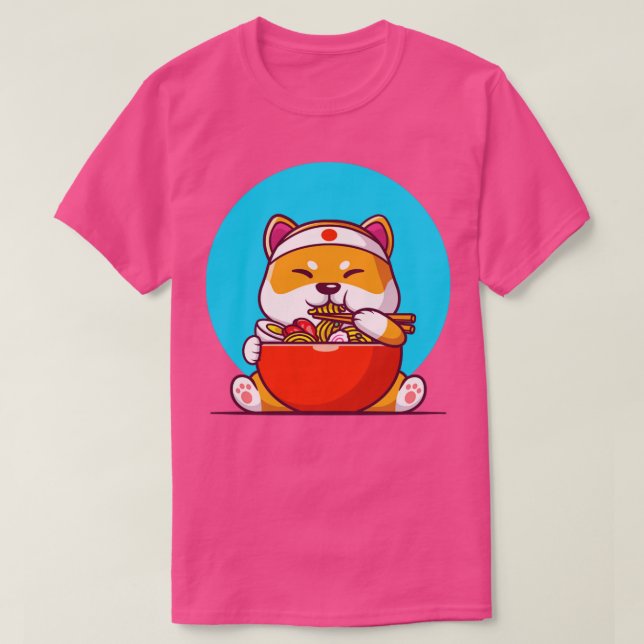 Cute Shiba Inu Eating Ramen Noodle T-Shirt (Design Front)