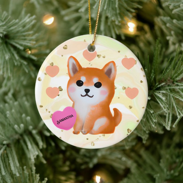 Cute Shiba Inu Hearts | For Dog Lover Ceramic Ornament (Tree)
