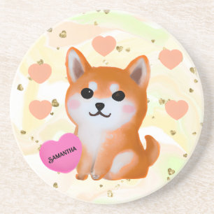 Cute Shiba Inu Hearts   For Dog Lover Coaster