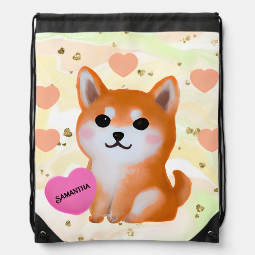 Cute Shiba Inu Hearts  For Dog Lover Drawstring Bag
