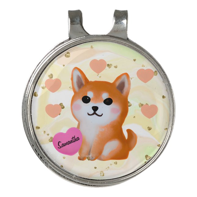 Cute Shiba Inu Hearts | For Dog Lover Golf Hat Clip (Front)