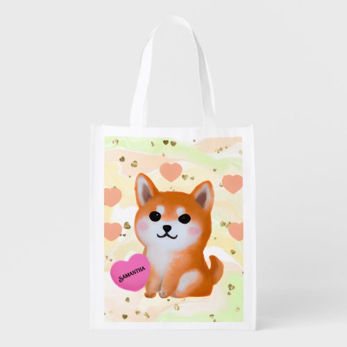 Cute Shiba Inu Hearts  For Dog Lover Grocery Bag