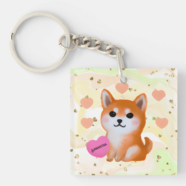 Cute Shiba Inu Hearts | For Dog Lover Keychain (Front)