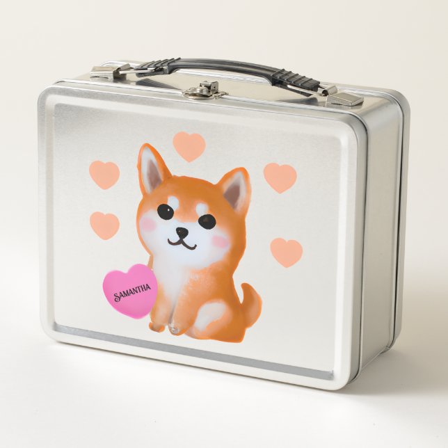 Cute Shiba Inu Hearts | For Dog Lover Metal Lunch Box (Front)