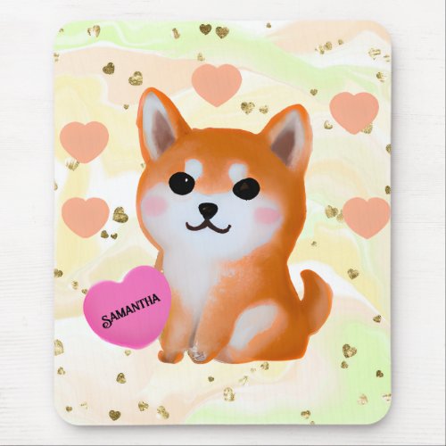 Cute Shiba Inu Hearts  For Dog Lover Mouse Pad
