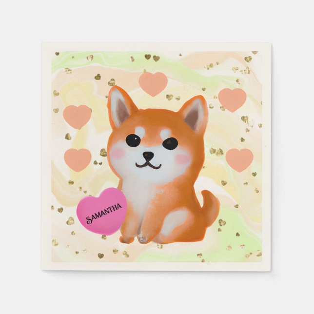 Cute Shiba Inu Hearts | For Dog Lover Napkins (Front)