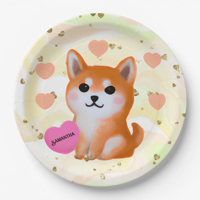 Cute Shiba Inu Hearts | For Dog Lover Paper Plates (Front)