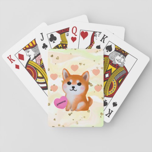 Cute Shiba Inu Hearts  For Dog Lover Playing Cards
