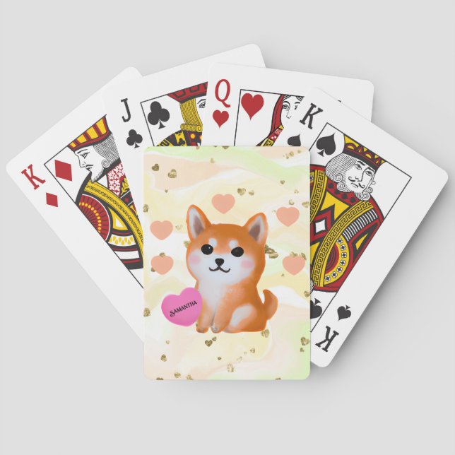 Cute Shiba Inu Hearts | For Dog Lover Poker Cards (Back)