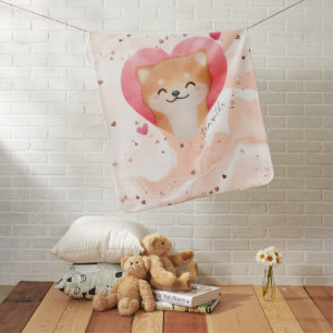 Cute Shiba Inu in a Heart Baby Blanket