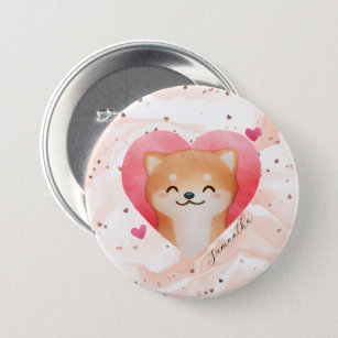Cute Shiba Inu in a Heart Button