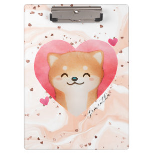 Cute Shiba Inu in a Heart Clipboard