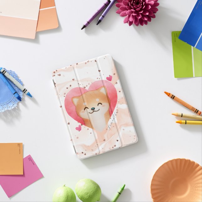 Cute Shiba Inu in a Heart iPad Mini Cover (In Situ)