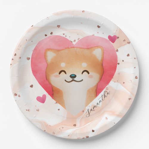 Cute Shiba Inu in a Heart Paper Plates