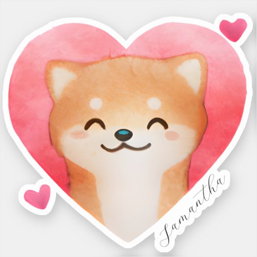 Cute Shiba Inu in a Heart Sticker