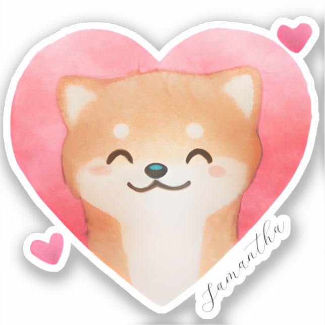 Cute Shiba Inu in a Heart Sticker (Front)