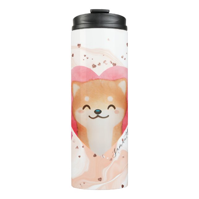 Cute Shiba Inu in a Heart Thermal Tumbler (Front)