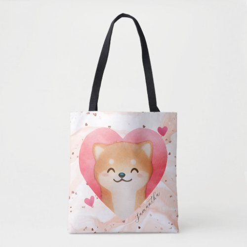 Cute Shiba Inu in a Heart Tote Bag