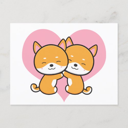 Cute Shiba Inu in Love Heart with Hug Postcard