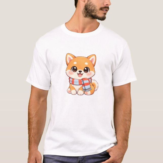 Cute Shiba Inu in Scarf T-Shirt | Winter Kawaii  (Front)