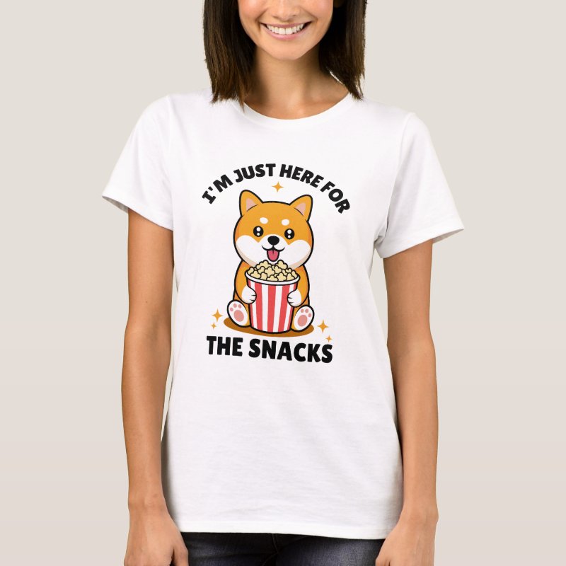 Cute Shiba Inu just here for the snacks funny dog illustration t-shirt by Pawtivationstudio