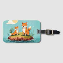 cute shiba inu on island luggage tag