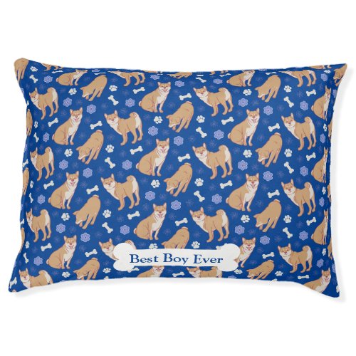 Cute Shiba Inu Paws and Bones Blue Pet Bed