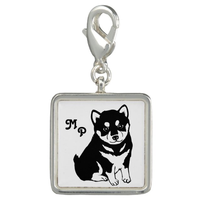 Cute Shiba Inu Puppy Art Monogram Charm (Front)