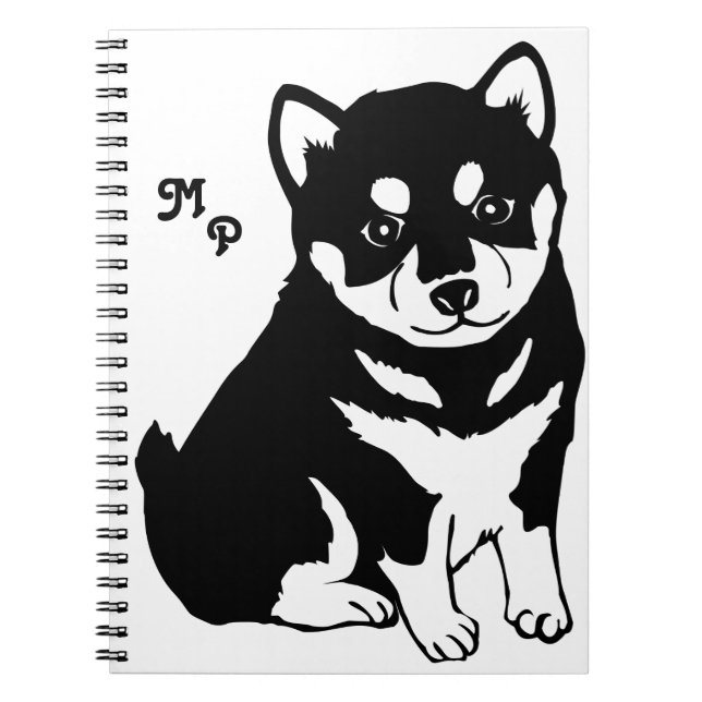 Cute Shiba Inu Puppy Art Monogram Notebook (Front)