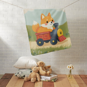 Cute Shiba Inu Puppy Toy Train Pastel Baby Blanket