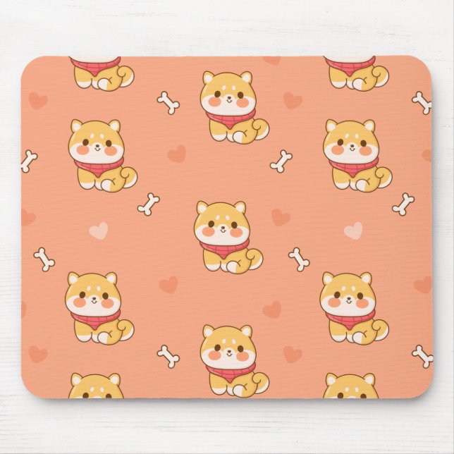 Cute Shiba Inu Seamless Pattern Mouse Pad (Front)
