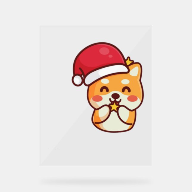 Cute Shiba Inu Smiling with Xmas Hat   Acrylic Sign (Front)