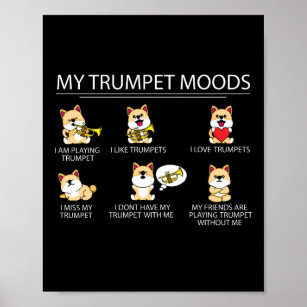 Cute Shiba Inu Trumpet Player Gift Kids Jazz Music Poster