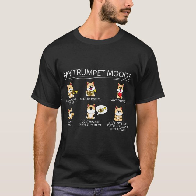 Cute Shiba Inu Trumpet Player Gift Kids Jazz Music T-Shirt (Front)