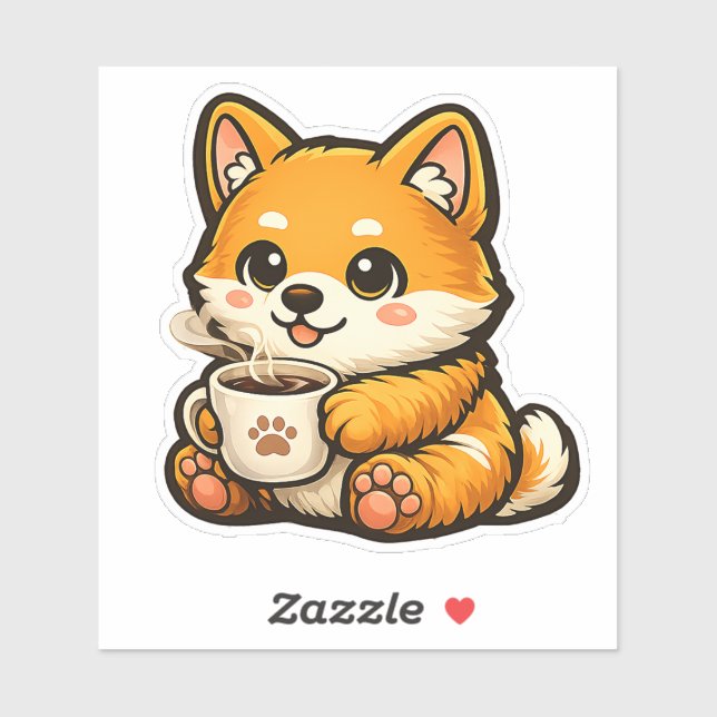 Cute Shiba Inu with Coffee – Cozy Dog Illustration Sticker (Sheet)