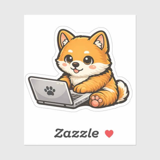 Cute Shiba Inu with Laptop – Cozy Dog Illustration Sticker (Sheet)