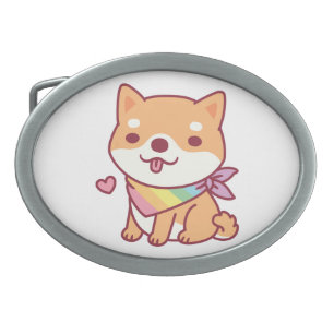Cute Shiba Inu With Rainbow Pet Bandana Belt Buckle