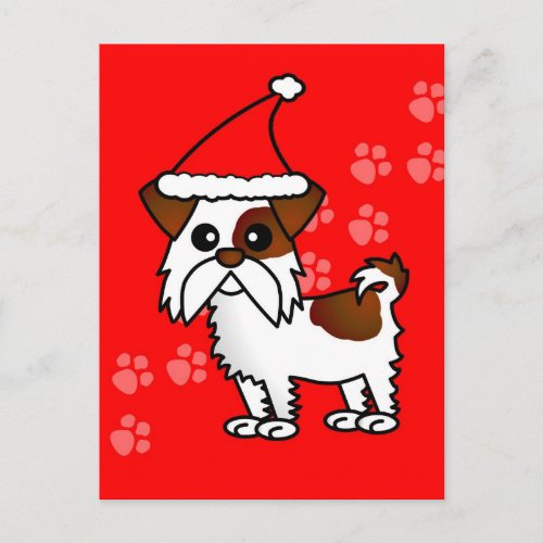 Cute Shih Tzu cartoon Santa Hat _ Brown and White Holiday Postcard