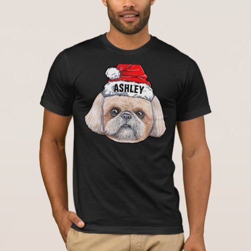 Cute Shih tzu Christmas Hat Dog Big T_Shirt