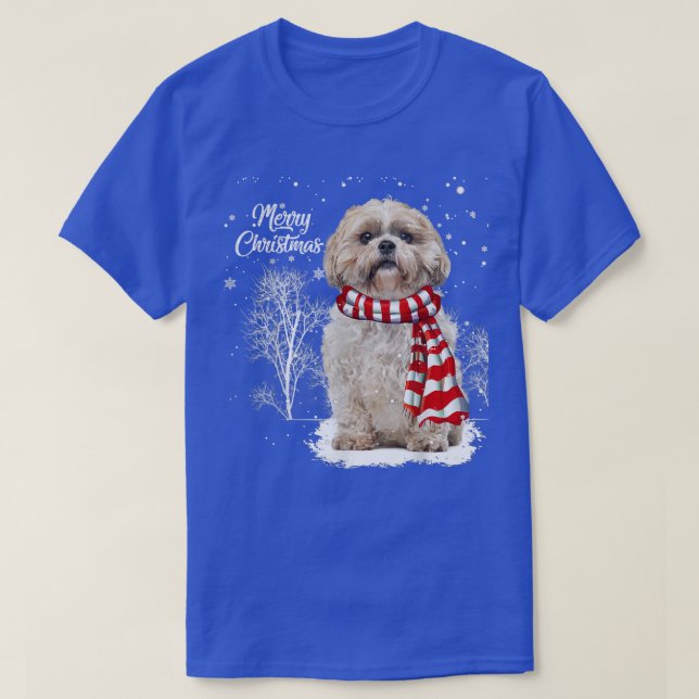 Cute Shih Tzu Christmas Puppy Dog Lover Family Mat T-Shirt (Design Front)