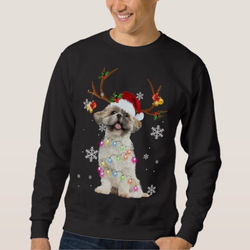 Cute Shih Tzu Christmas Reindeer Christmas Lights  Sweatshirt