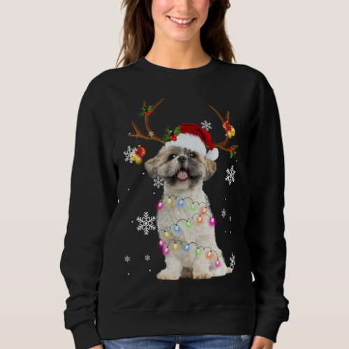 Cute Shih Tzu Christmas Reindeer Christmas Lights  Sweatshirt
