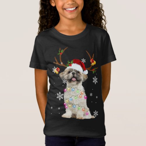 Cute Shih Tzu Christmas Reindeer Christmas Lights  T_Shirt