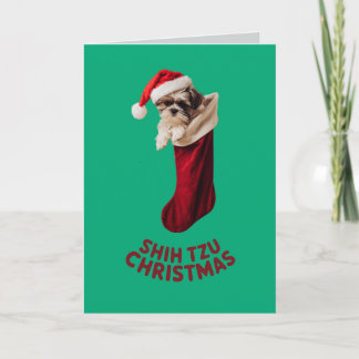 Cute Shih Tzu Dog Christmas Card