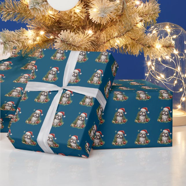 Cute Shih-tzu Dog Christmas Wrapping Paper (Holidays)
