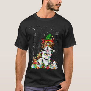 Cute Shih Tzu Dog Elf Hat Christmas Lights Xmas T-Shirt