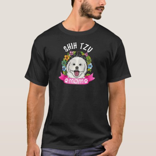 Cute Shih Tzu Dog Mom Flower  Puppy Dogs T_Shirt