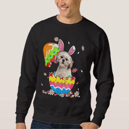 Cute Shih Tzu Dog Pet Hunting Egg Bunny Easter Day Sweatshirt