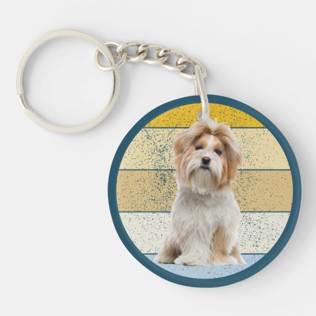 Cute Shih Tzu Dog Retro Background Keychain (Front)