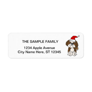 Cute Shih Tzu Dog wearing Santa hat Christmas Art Label